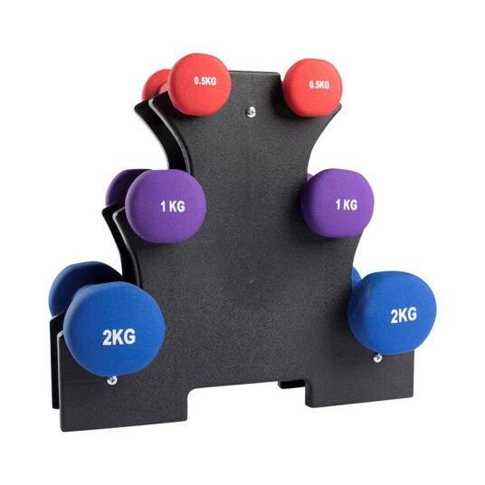 Neoprene Dumbbell Set + Holder 3 par: 0.5   2 kg VirtuFit