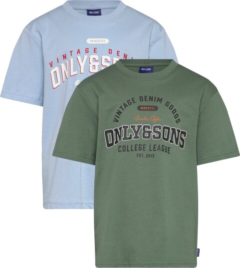 ONLY & SONS Osjlenny Life Reg Print Tee Jrs 2 Pack Green 146 152