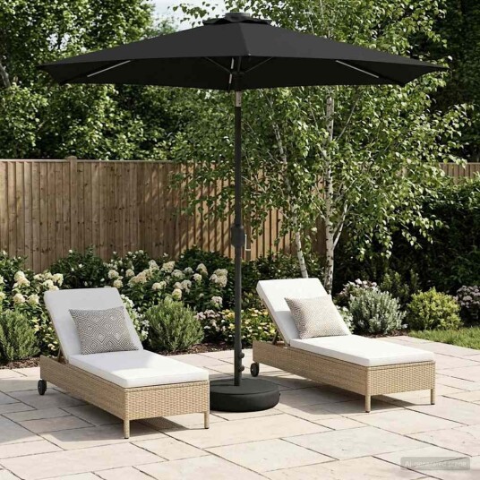 vidaXL Hageparasol med LED lamper og fot 2,3 x 2,3 m Polyester Svart