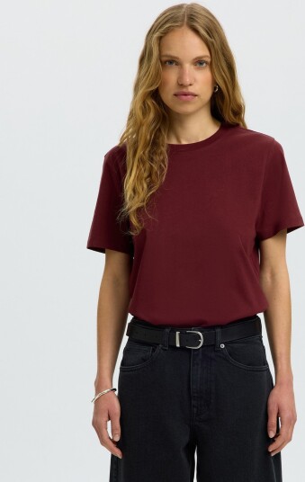 Selected Slwmyessential Ss O Neck Tee Noos   Burgundy   XS