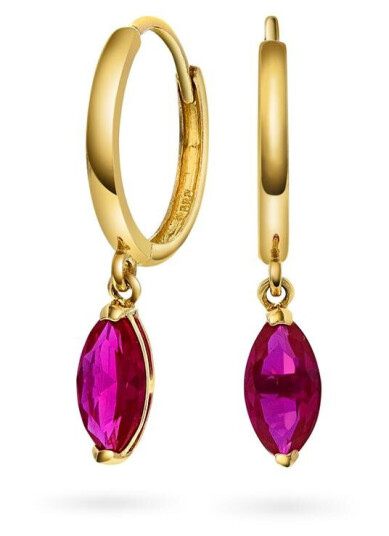 Pan Jewelry, Øreringer i 585 gult gull med dyp rosa zirkonia
