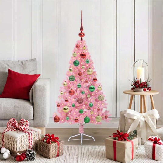  Kunstig Forhåndsopplyst Juletre med 150 LED Rosa 120 cm PVC