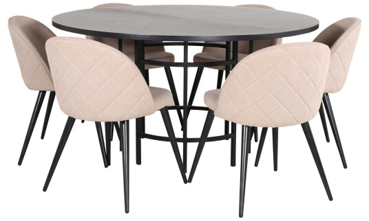 Venture Design Copenhagen & Velvet spisegruppe Beige/svart 6 stoler & bord 140 cm
