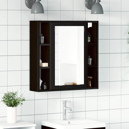 Baderomsskap med speil svart eik 60x16x60 cm konstruert tre Baderomsskap med speil svart eik 60x16x60 cm konstruert tre