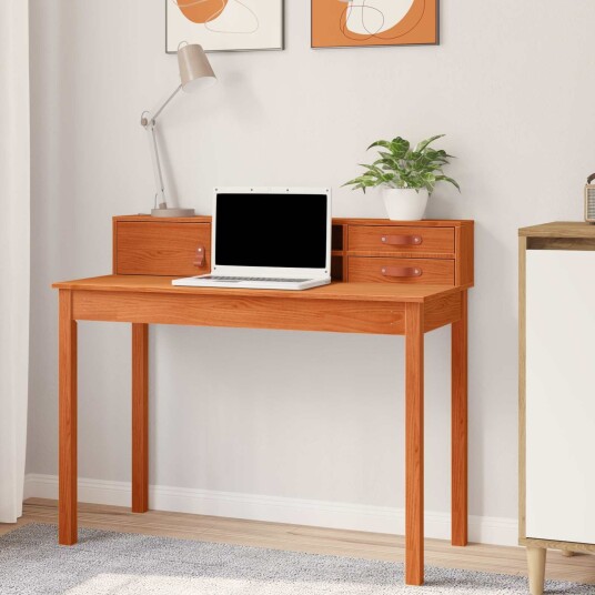 vidaXL Skrivebord med skuff Vokset Brun 110 x 50 x 93 cm Massiv furu