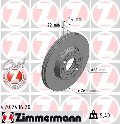 Bremseskive ZIMMERMANN 470.2416.20 Bremseskive ZIMMERMANN 470.2416.20