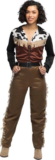 Brun Cowgirl Cowboy Dame Kostyme Strl XXL