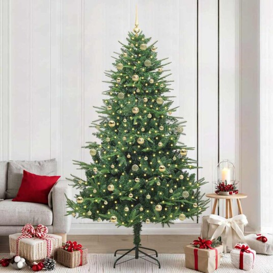 Kunstig forhåndsbelyst juletre med kule sett grønn 240 cm