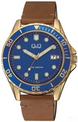 Q&Q Herreklokke A172J102Y Classic Blå/Lær Ø43 mm