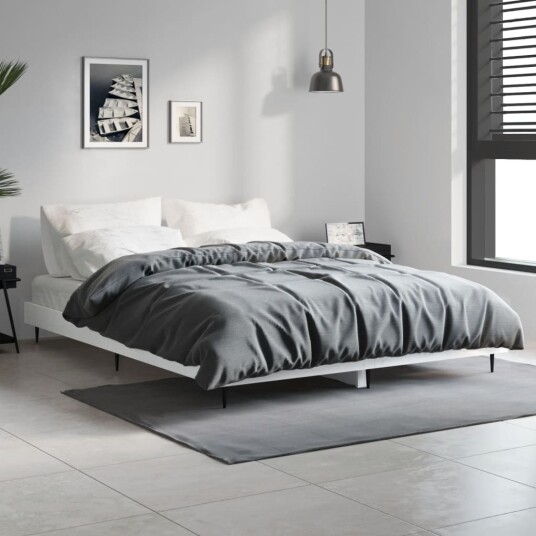 vidaXL Sengeramme høyglans hvit 135x190 cm konstruert tre