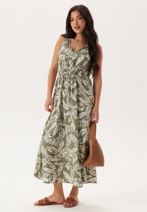 Happy Holly Sleeveless Viscose Dress Khaki green/Patterned 44/46