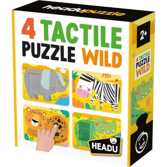 Headu 4 i 1 Taktilt Puslespill 2+Ã¥r Vilde Dyr