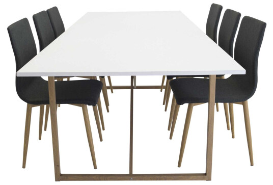 Venture Design Palace & Windu spisegruppe Grå/hvit 6 stoler & bord 240 x 100 cm