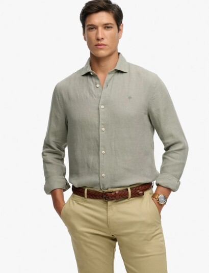Superdry Riviera L/S Linen Shirt Khaki green XL Superdry Riviera L/S Linen Shirt Khaki green XL