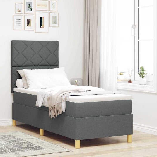 Box Spring Bed med Madrass Mørkegrå 80x200 cm Stoff