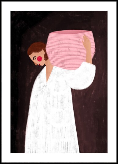 Serene Woman Carrying Basket Plakat / 100x150
