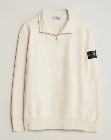 Stone Island Brushed Cotton Fleece Half Zip Ivory