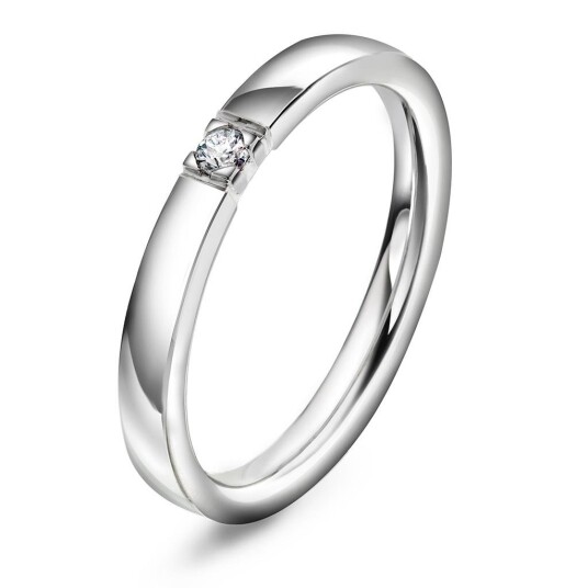 Lady allianse ring i 585 hvitt gull med diamant 0,05 ct, størrelse 54