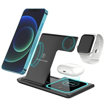 3 i 1 Bærbar Trådløs Ladestasjon   Apple Watch iPhone AirPods Svart