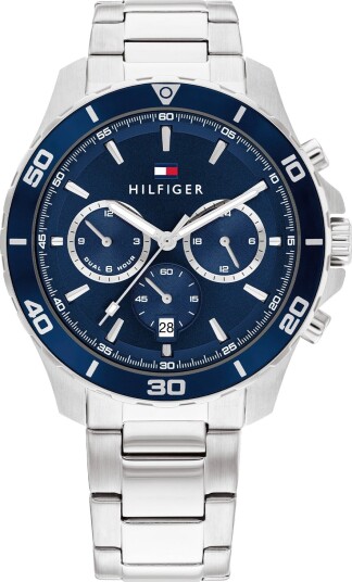 Tommy Hilfiger, Jordan herreklokke med sølvfarget stålrem og kronograf Tommy Hilfiger, Jordan herreklokke med sølvfarget stålrem og kronograf
