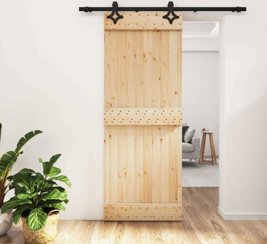 vidaXL Skyvedør Naturlig og svart 80 x 210 cm Massiv Furu Tre vidaXL Skyvedør Naturlig og svart 80 x 210 cm Massiv Furu Tre