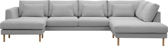 Florenz 4 seters Høyrevendt U formet Sofa med Divan og Sjeselong i Stoff   Lys grå