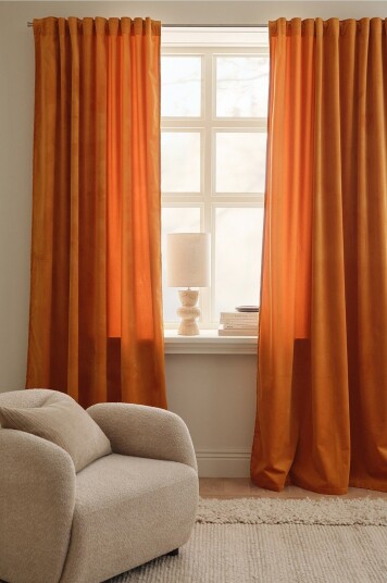 Ellos Home Gardin med multibånd Nora i fløyel 2 pk Orange