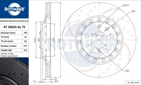 Bremseskive ROTINGER RT 20654-GL T5