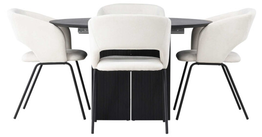 Venture Design Matilda & Day spisegruppe Offwhite/svart 4 stoler & bord 130 cm