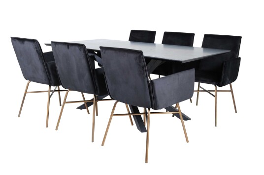 Venture Design Piazza & Petra spisegruppe Svart/svart 6 stoler & bord 180 x 90 cm