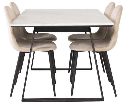 Venture Design Estelle & Polar spisegruppe Hvit/beige 4 st stoler & bord 140 x 90 cm