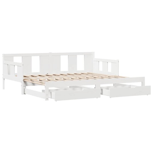 Uttrekkbar dagseng med skuffer hvit 90x190 cm heltre furu