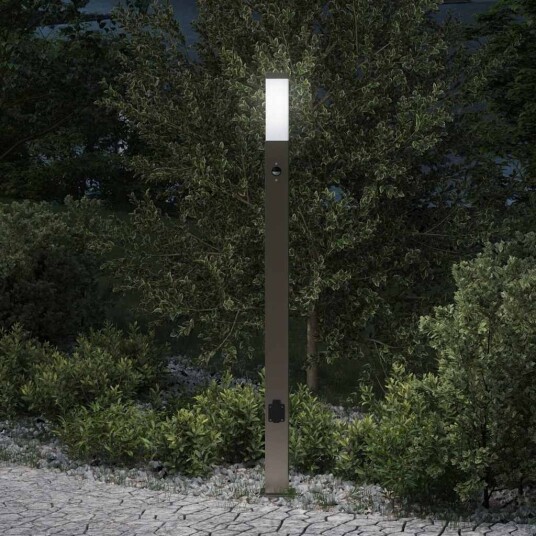 vidaXL Pullertlampe med sensor og stikkontakt 110 cm rustfritt stål IP44