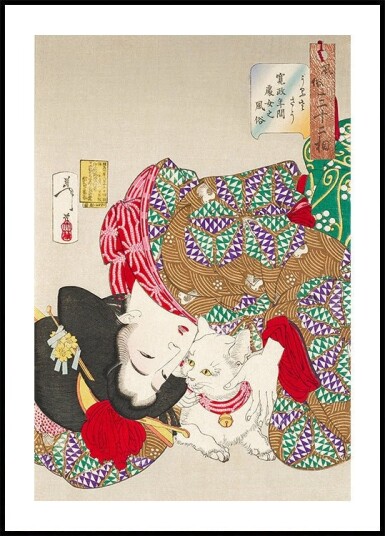 Woman With Pet Kansei Era 1888 By Tsukioka Yoshitoshi Plakat Plakat / 70x100cm Woman With Pet Kansei Era 1888 By Tsukioka Yoshitoshi Plakat Plakat / 70x100cm