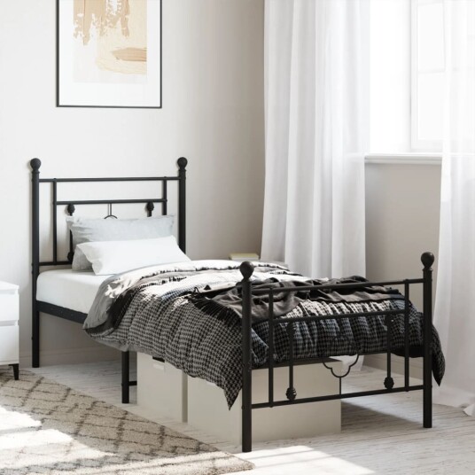 vidaXL Sengeramme i metall med hode- og fotgavl svart 80x200 cm 8721012248816