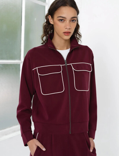 French Connection Wren Jersey Zip Up L/S Sweat Burgundy M French Connection Wren Jersey Zip Up L/S Sweat Burgundy M