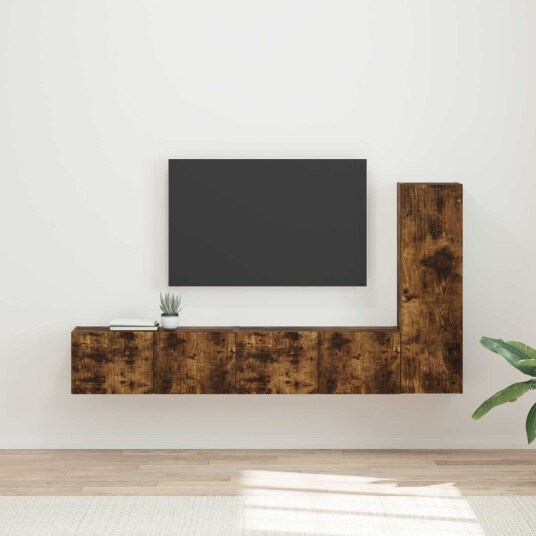 TV benksett Veggmontert 3 pcs Røkt eik Konstruert tre TV benksett Veggmontert 3 pcs Røkt eik Konstruert tre