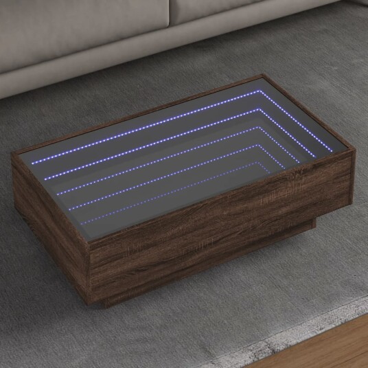 Salongbord med LED brun eik 90x50x30 cm konstruert tre 847524