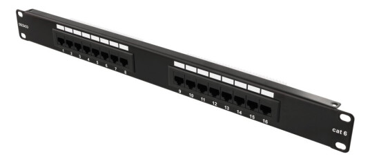 Deltaco Pan-102 - Koblingspanel - Cat 6 - Utp - Svart - 1U - 19" - 16 Porter