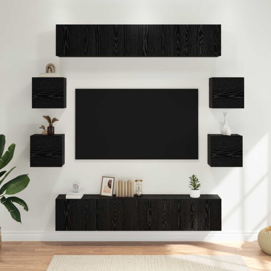  TV benksett 8 pcs 80 x 30 x 30 cm Svart eik Konstruert tre