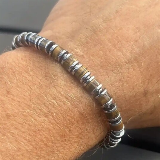 Tigereye og hematitt armbånd 8mm