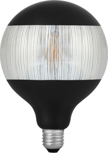 Spl E27 4W dimbar LED pære G125 Laser Stripe sort/sølv 2500K 120lm Dimbar : Dimbar Kulør : Ekstra varm Spl E27 4W dimbar LED pære G125 Laser Stripe sort/sølv 2500K 120lm Dimbar : Dimbar Kulør : Ekstra varm
