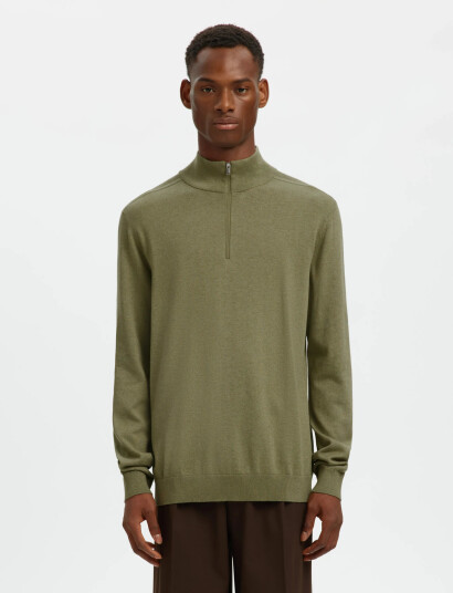 Selected Slhberg Half Zip Cardigan Noos - Green - M