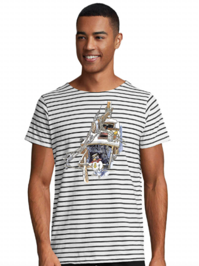 Huset Aukrust Solan i båt med blå striper t skjorte unisex Large