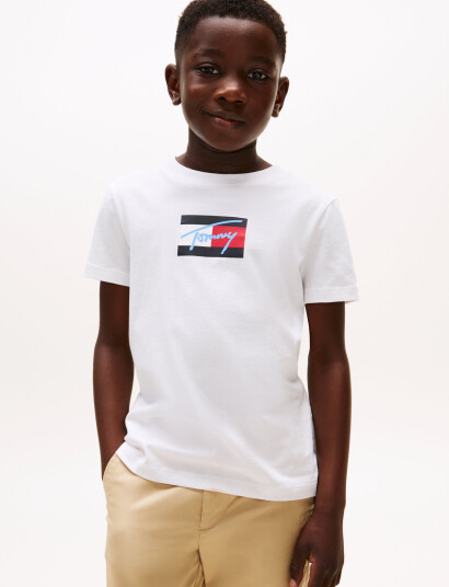 Tommy Hilfiger Tommy Script Flag Print Tee Ss - White - 152