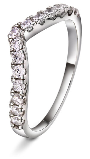 Pan Jewelry, Swan tail ring i 925 rhodinert sølv med hvite zirkonia, størrelse 50