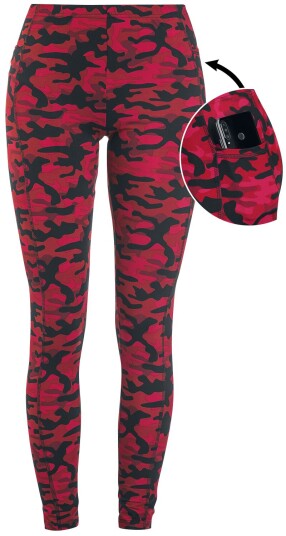 Rock Rebel by EMP Leggings - Røde Camo Leggings med Sidelommer - XS til 5XL - Damer - rød