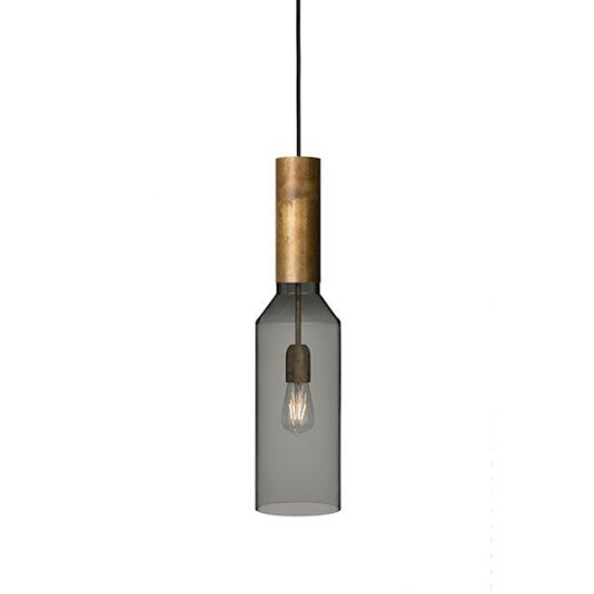 Konsthantverk Fenomen Smal Taklampe - Røykfarget Glass & Messing
