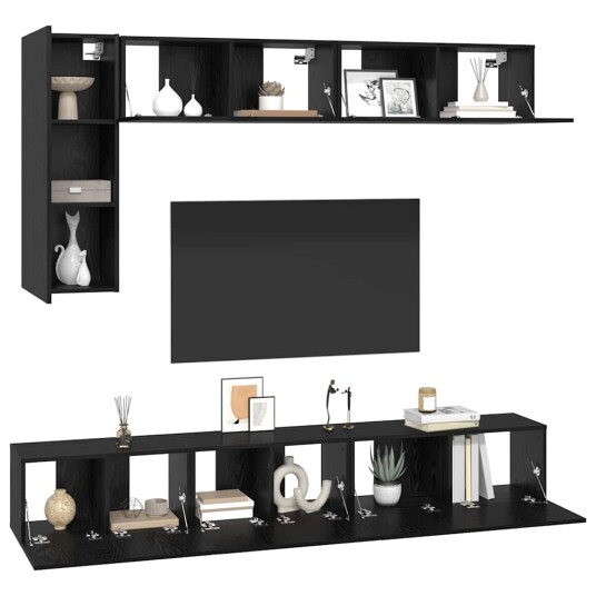 TV benksett 6 pcs Svart eik 30.5 x 30 x 90 cm Konstruert tre