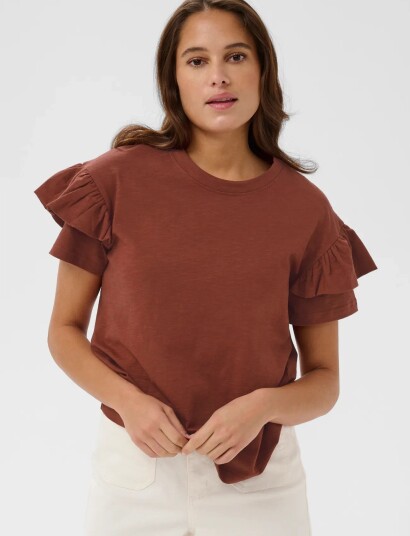 Kaffe Kaerin Flounce T-Shirt - Brown - S